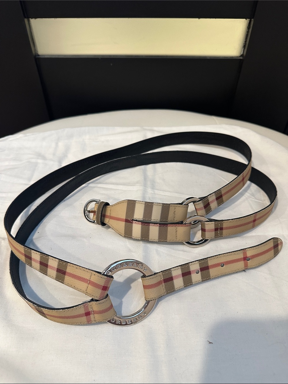 Burberry Vintage Nova Check Leather Harness Double Strap Belt